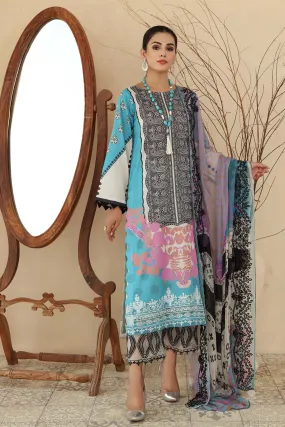 3 Pc Unstitched Embroidered Lawn With Chiffon Dupatta CEL-16-B