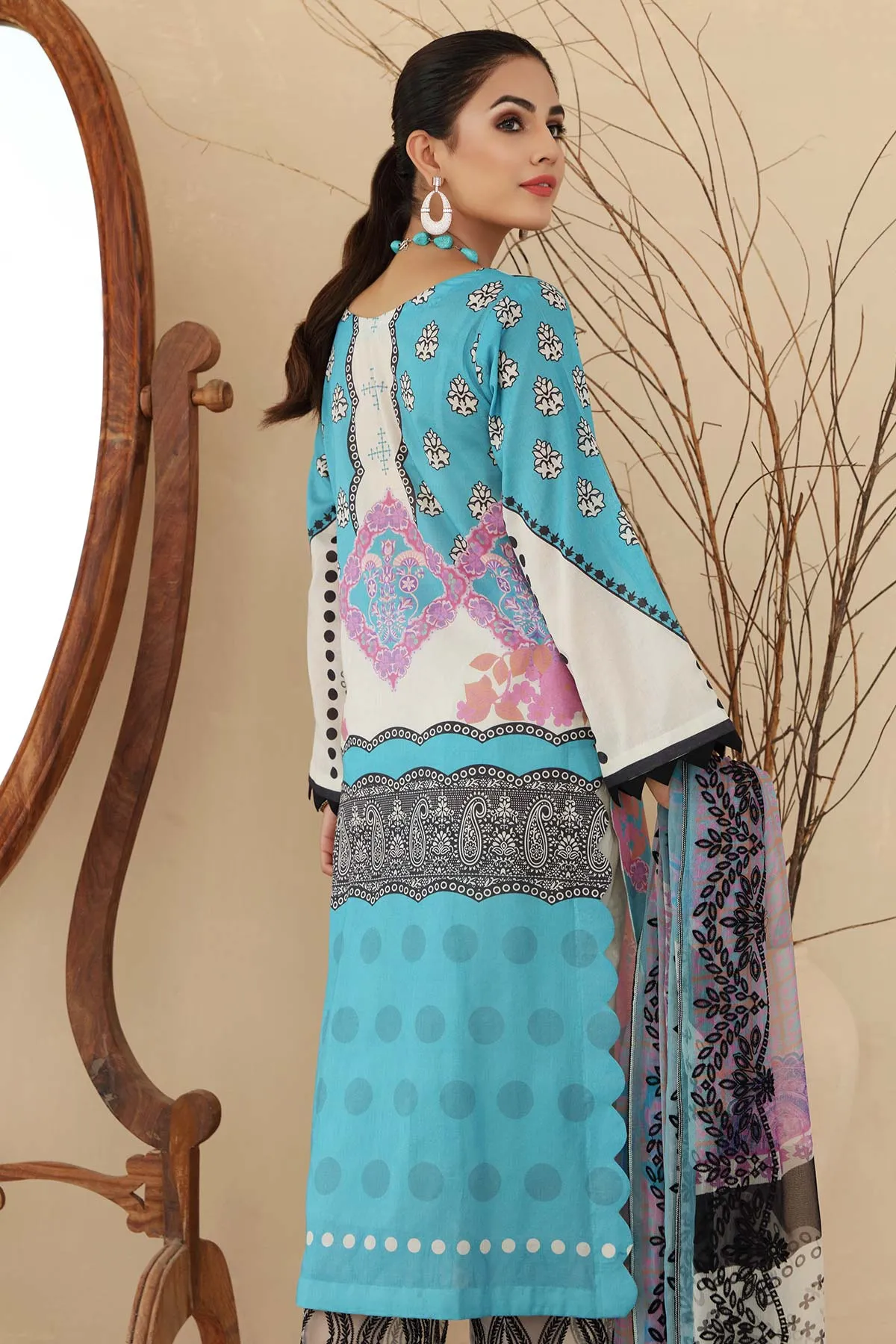 3 Pc Unstitched Embroidered Lawn With Chiffon Dupatta CEL-16-B