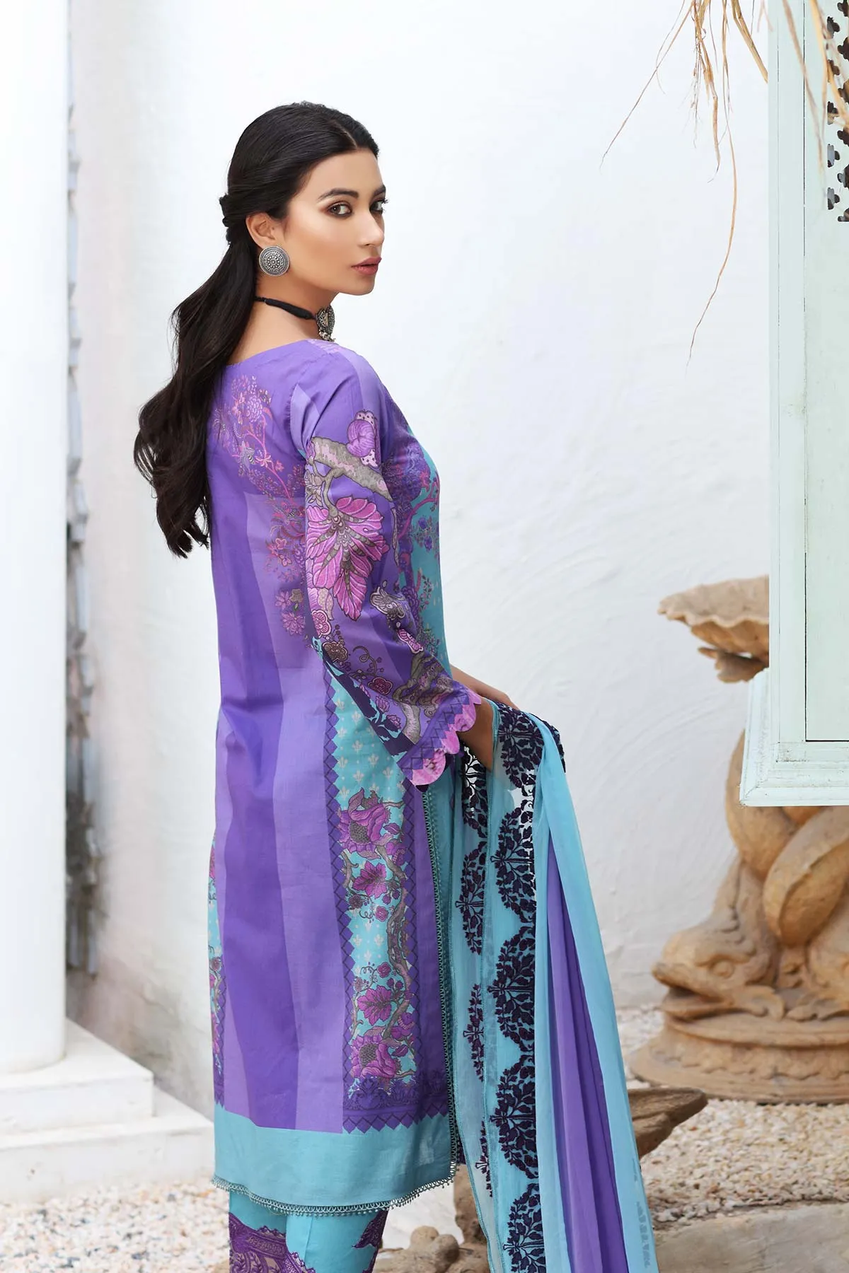 3-Pc Unstitched Embroidered Lawn With Chiffon Dupatta CN-14A