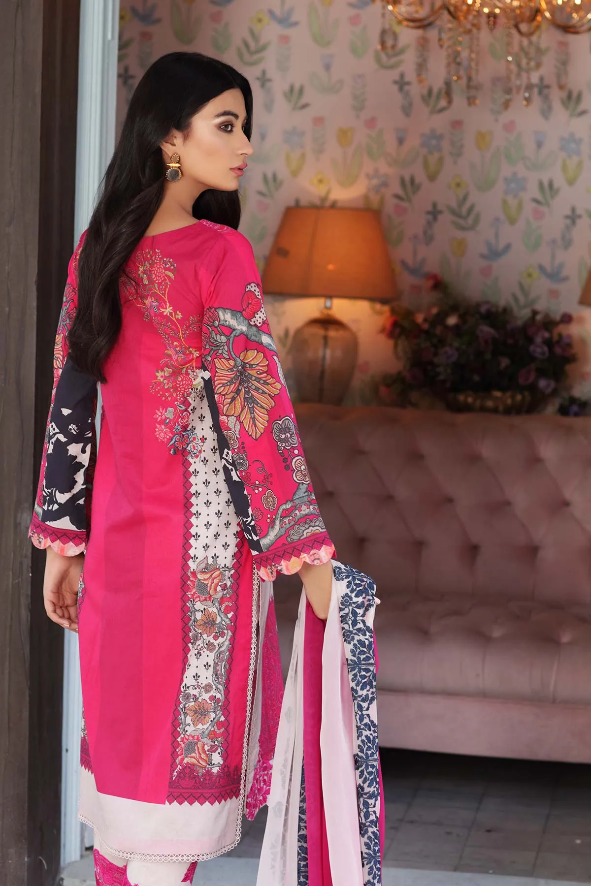 3-Pc Unstitched Embroidered Lawn With Chiffon Dupatta CN-14B