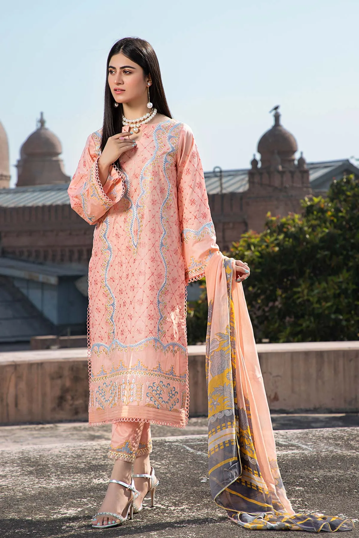 3 Pc Unstitched Embroidered Lawn With Chiffon Dupatta CSL-07