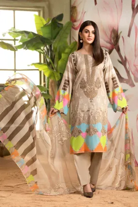 3-piece Unstitched Embroidered Lawn with Chiffon Dupatta CC-10