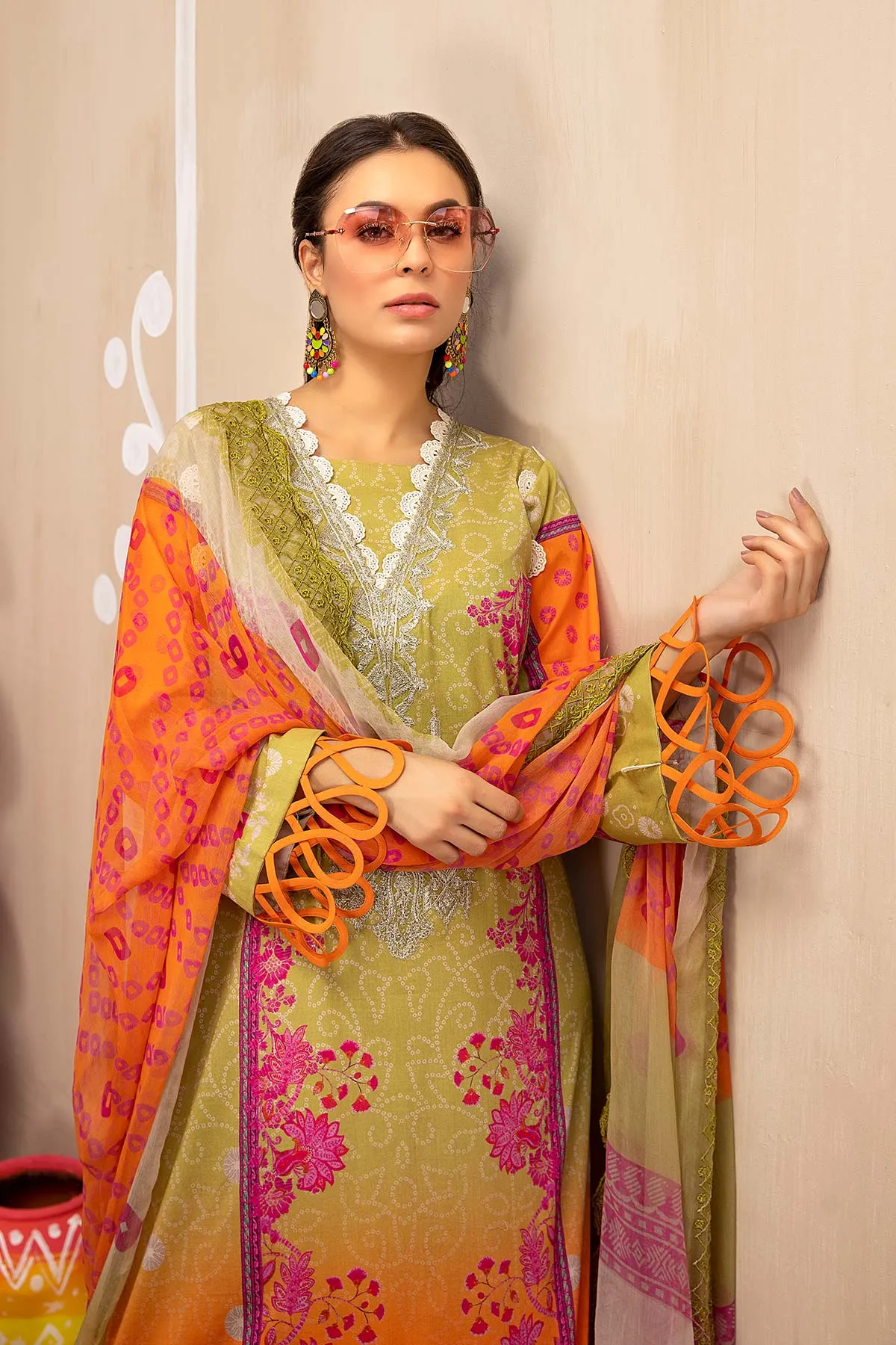 3-piece Unstitched Embroidered Lawn With Chiffon Dupatta CHN-09