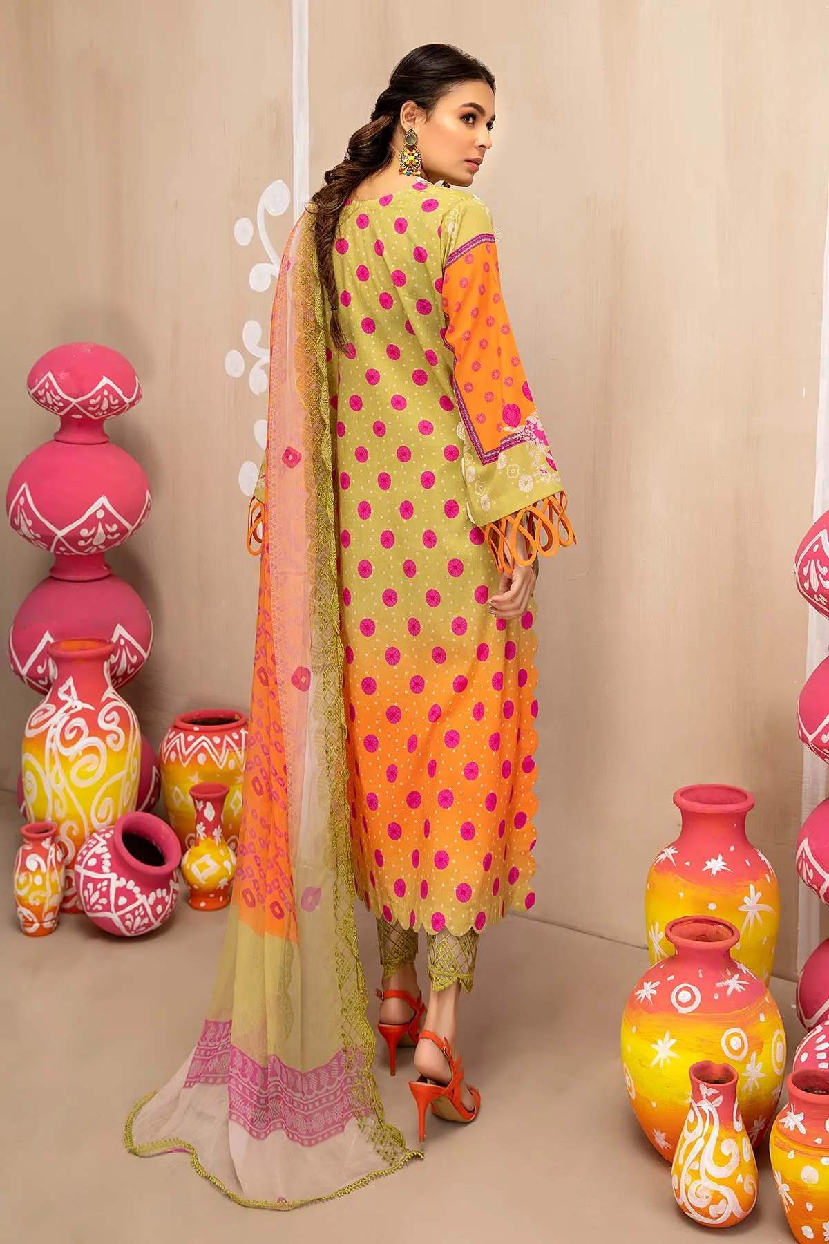 3-piece Unstitched Embroidered Lawn With Chiffon Dupatta CHN-09