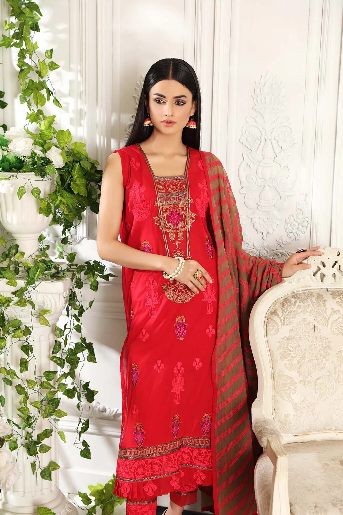 3-piece Unstitched Embroidered Swiss With Chiffon Dupatta CM-03