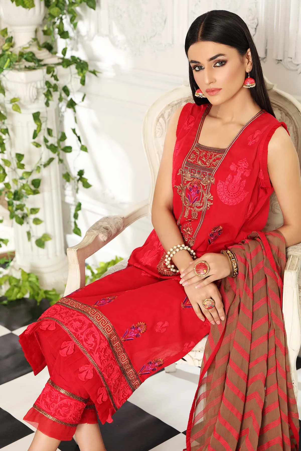 3-piece Unstitched Embroidered Swiss With Chiffon Dupatta CM-03