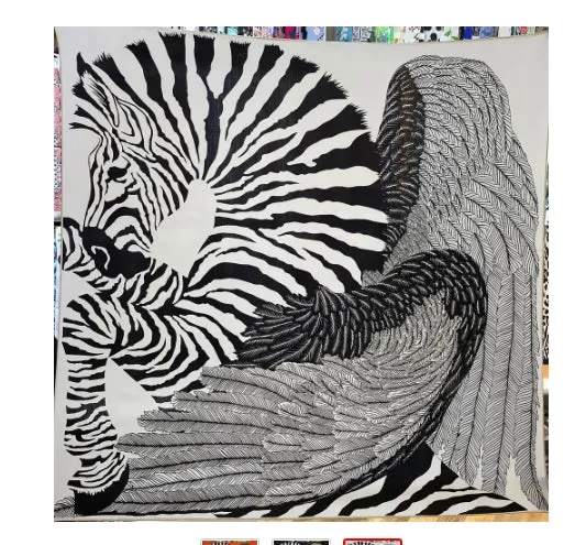 70% Cashmere 30% Silk Scarf Fashion Zebra Shawl Hand Rolled Kerchief 53 Square