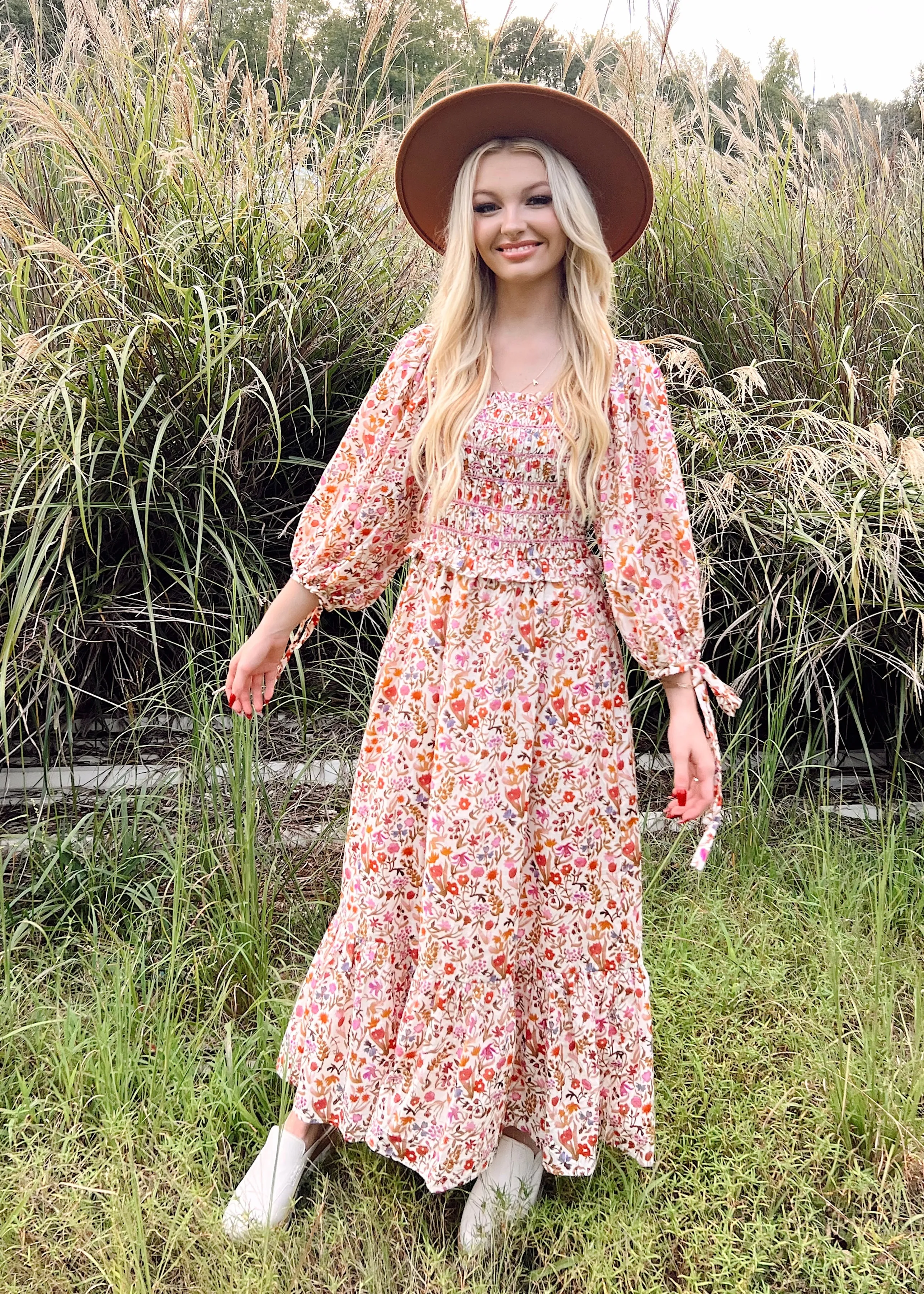 Aureum Apple Picking Smocked Dress |Ivory