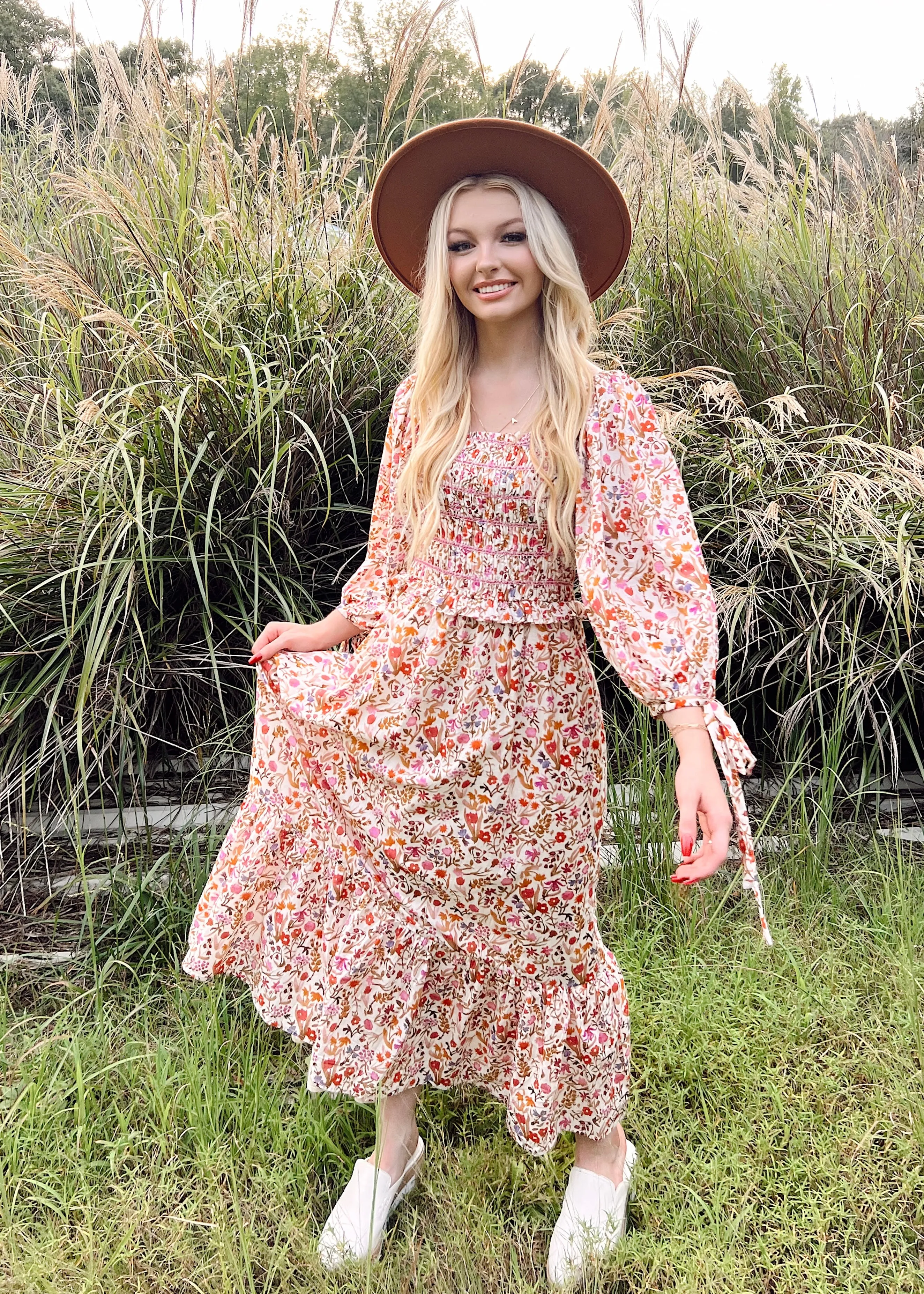 Aureum Apple Picking Smocked Dress |Ivory