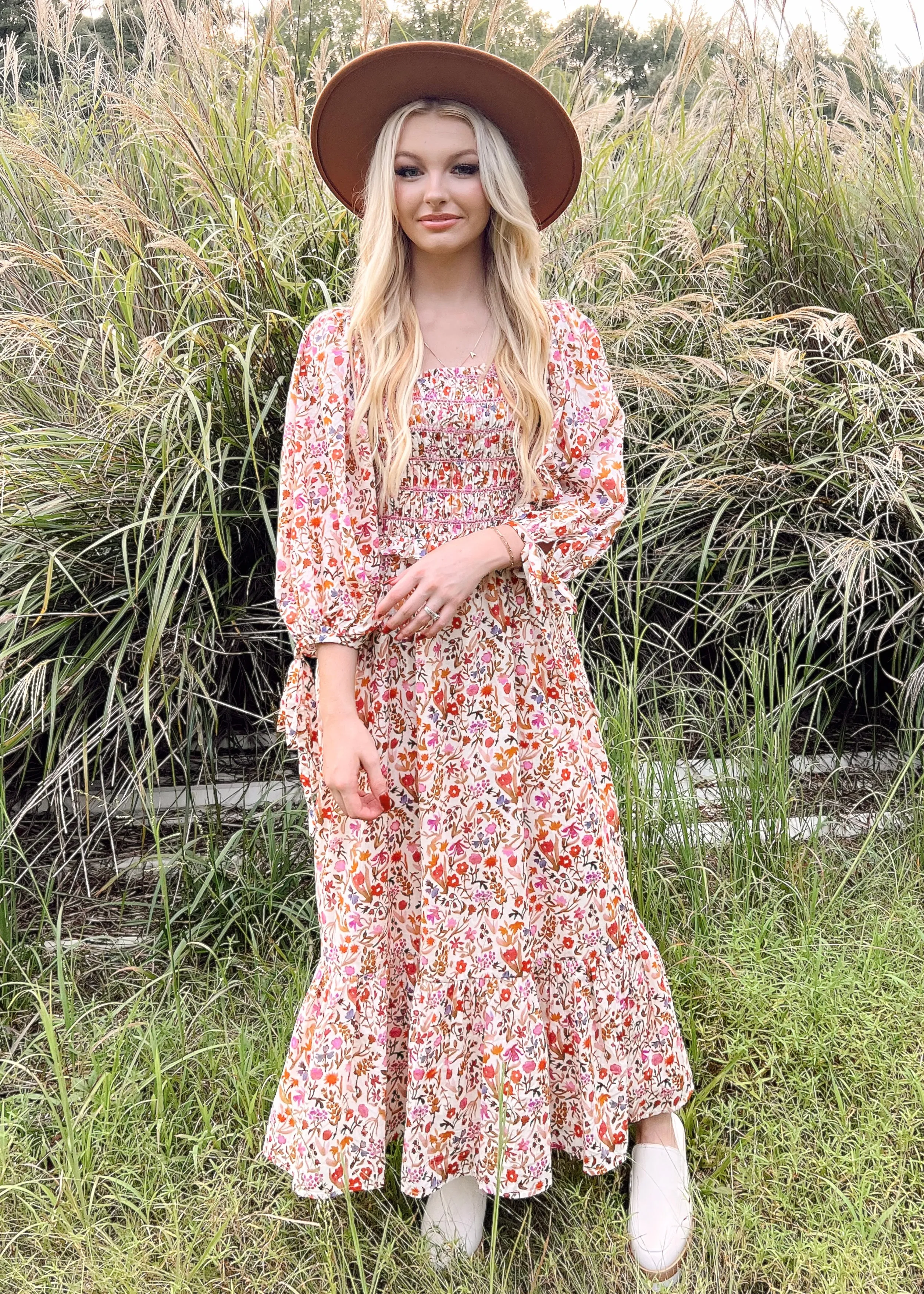 Aureum Apple Picking Smocked Dress |Ivory