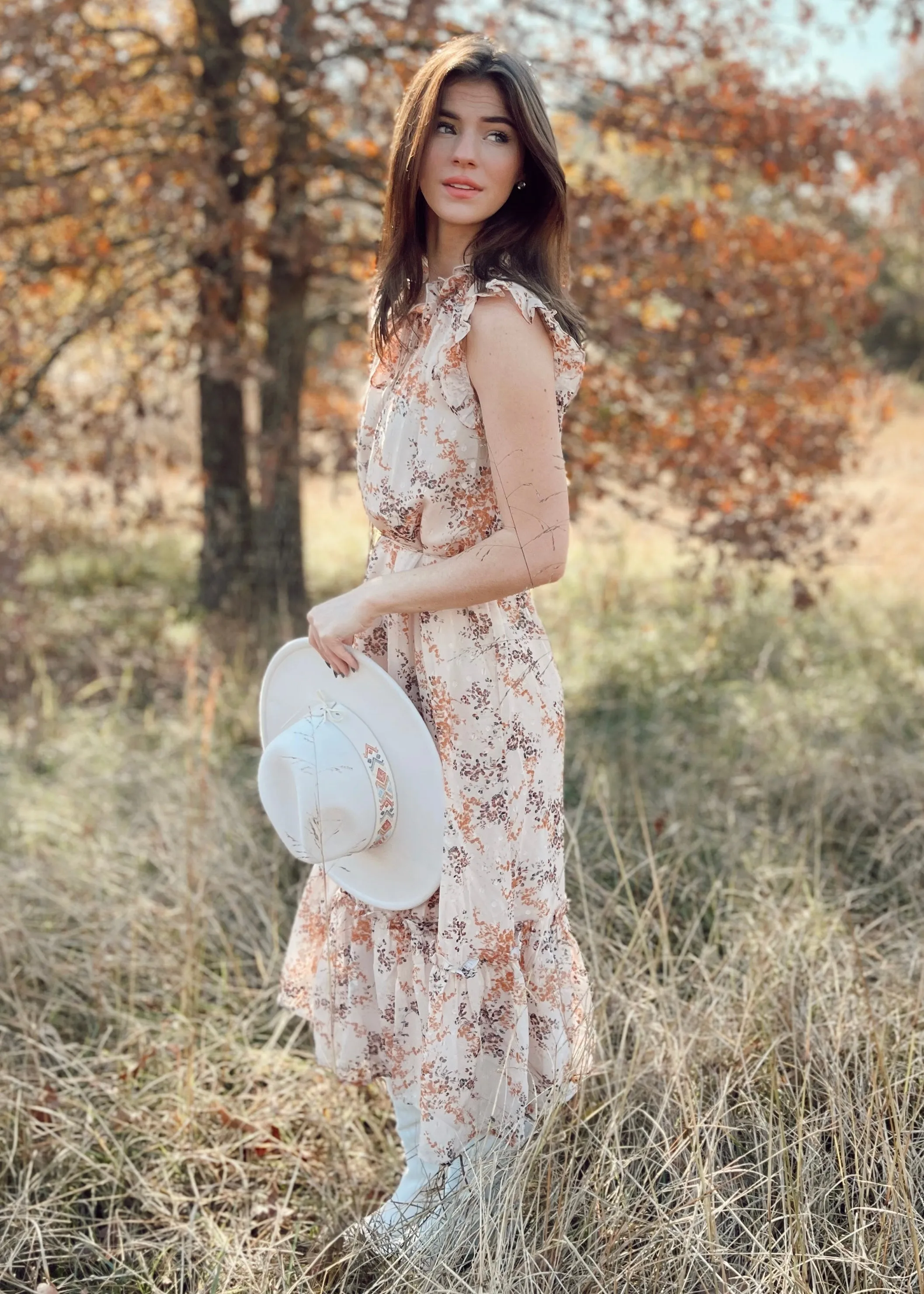 Aureum Fall Days Floral Dress | Ivory/Rust