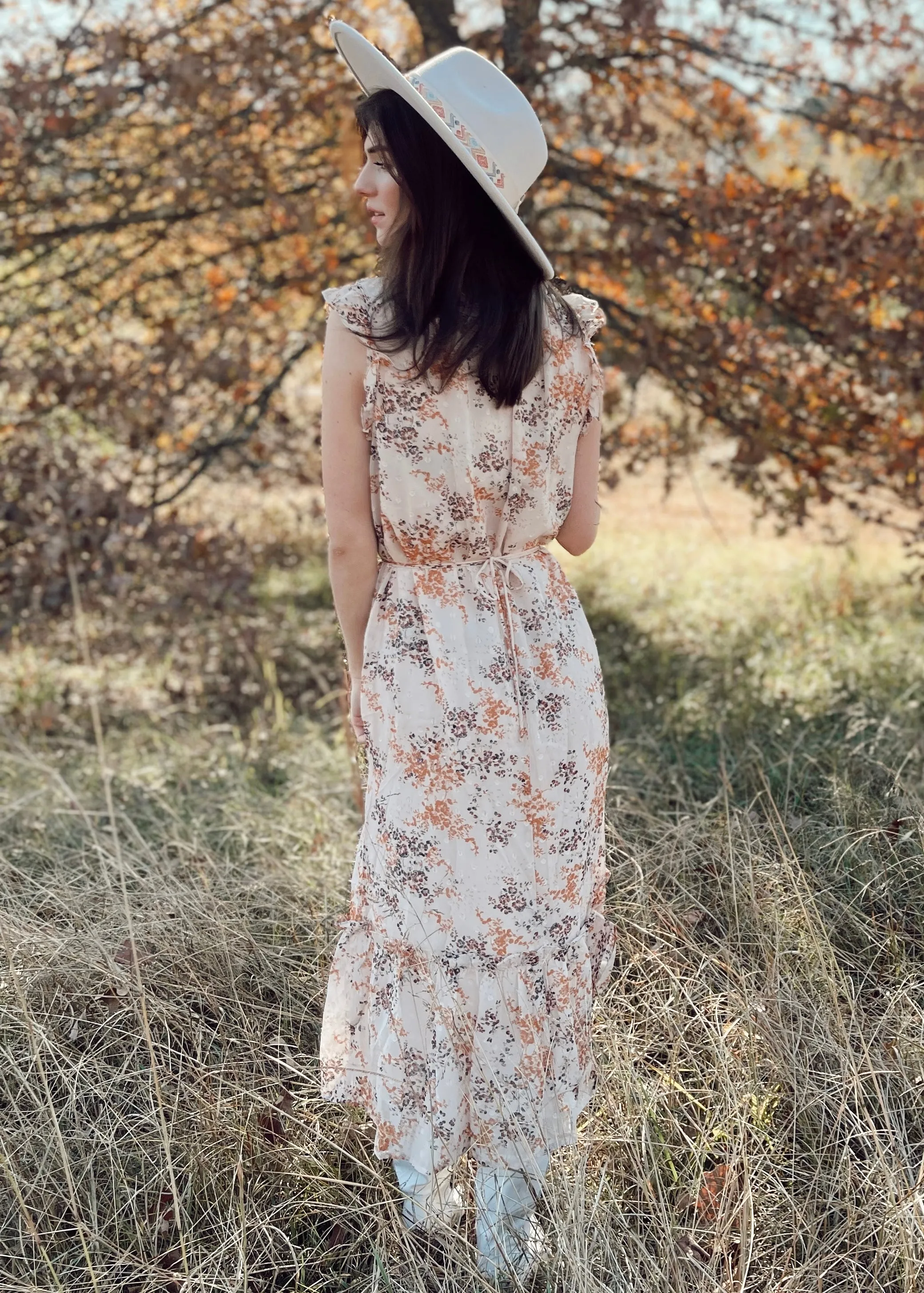 Aureum Fall Days Floral Dress | Ivory/Rust