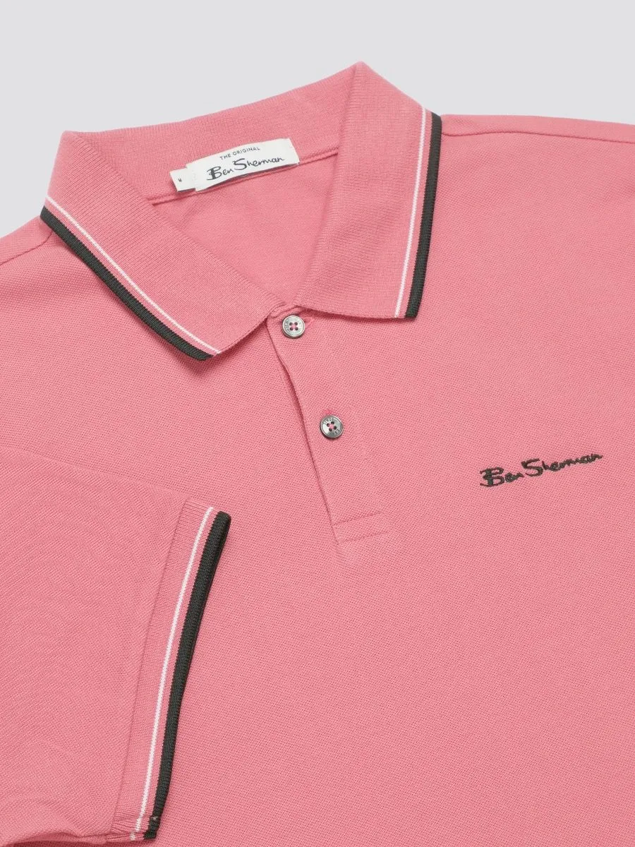 Ben Sherman Casual Short Sleeve Polo Shirt New Dark Pink