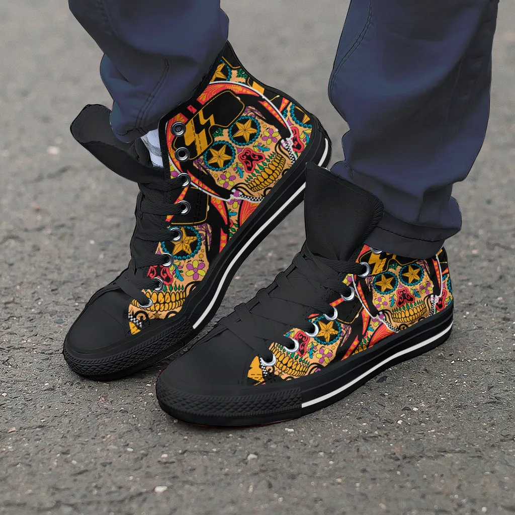 Biker Sugar Skull High Top Shoes Black