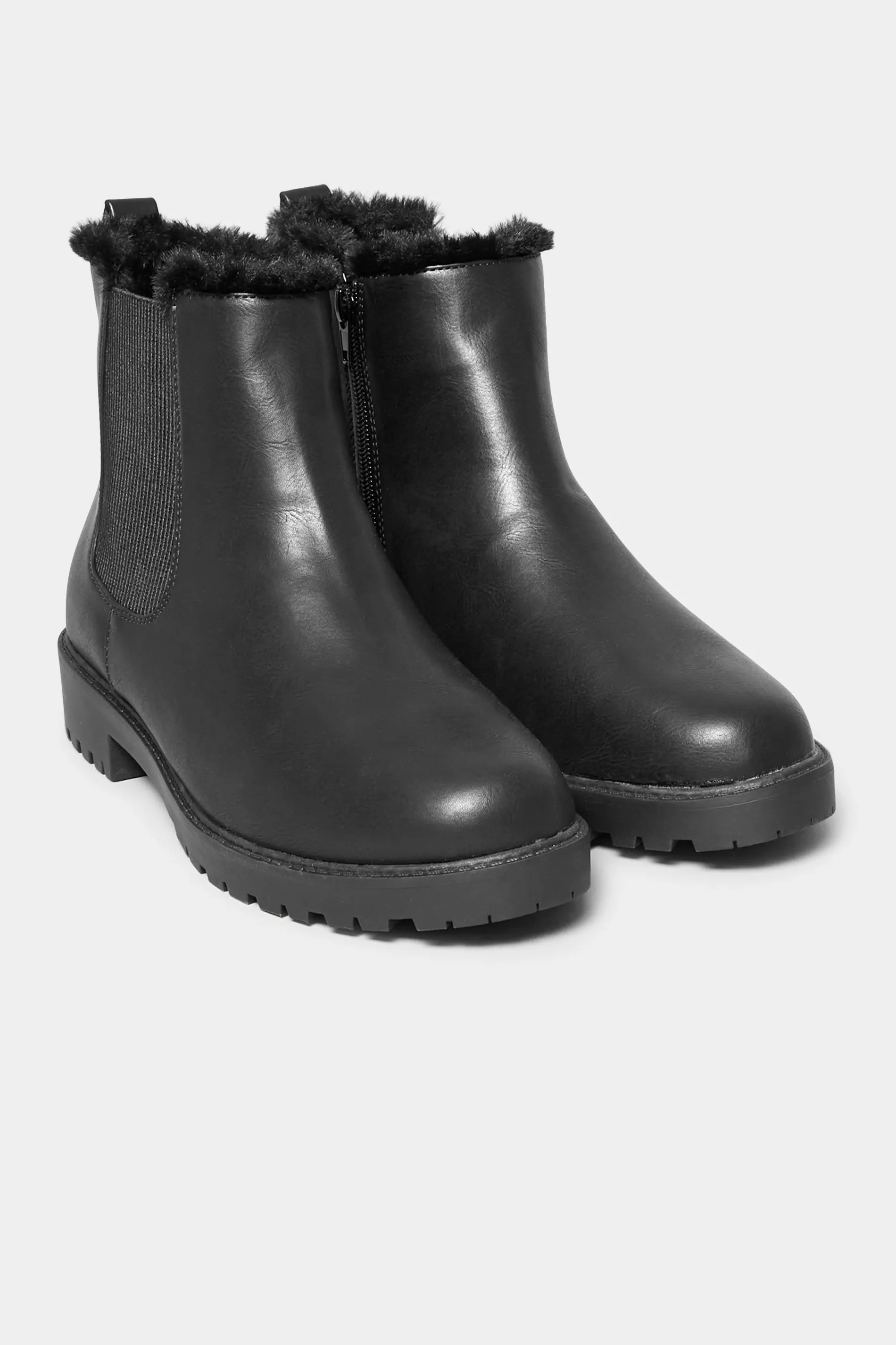 Black Faux Fur Chelsea Boots In Wide E Fit & Wide EEE Fit