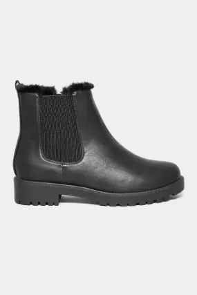 Black Faux Fur Chelsea Boots In Wide E Fit & Wide EEE Fit