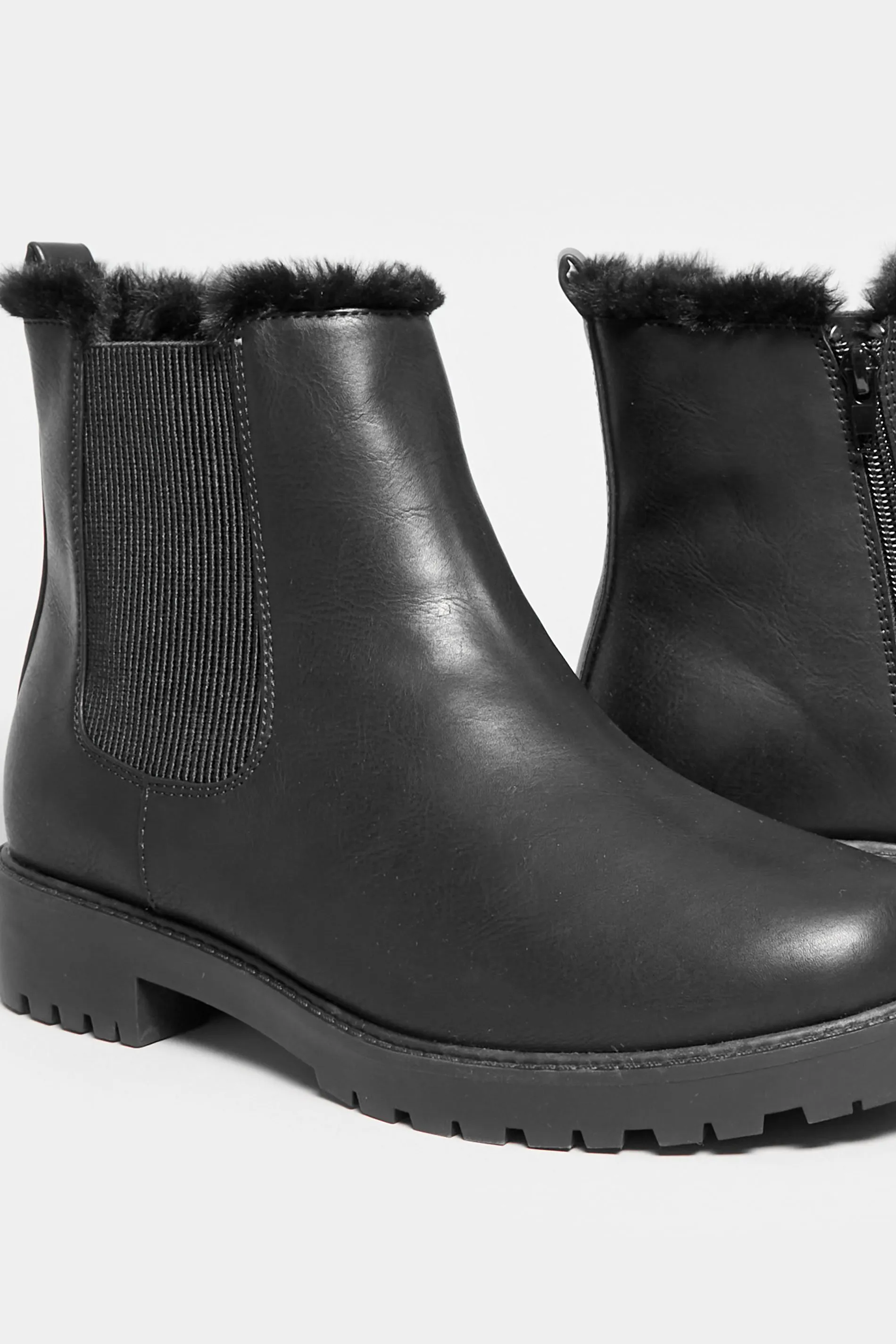 Black Faux Fur Chelsea Boots In Wide E Fit & Wide EEE Fit