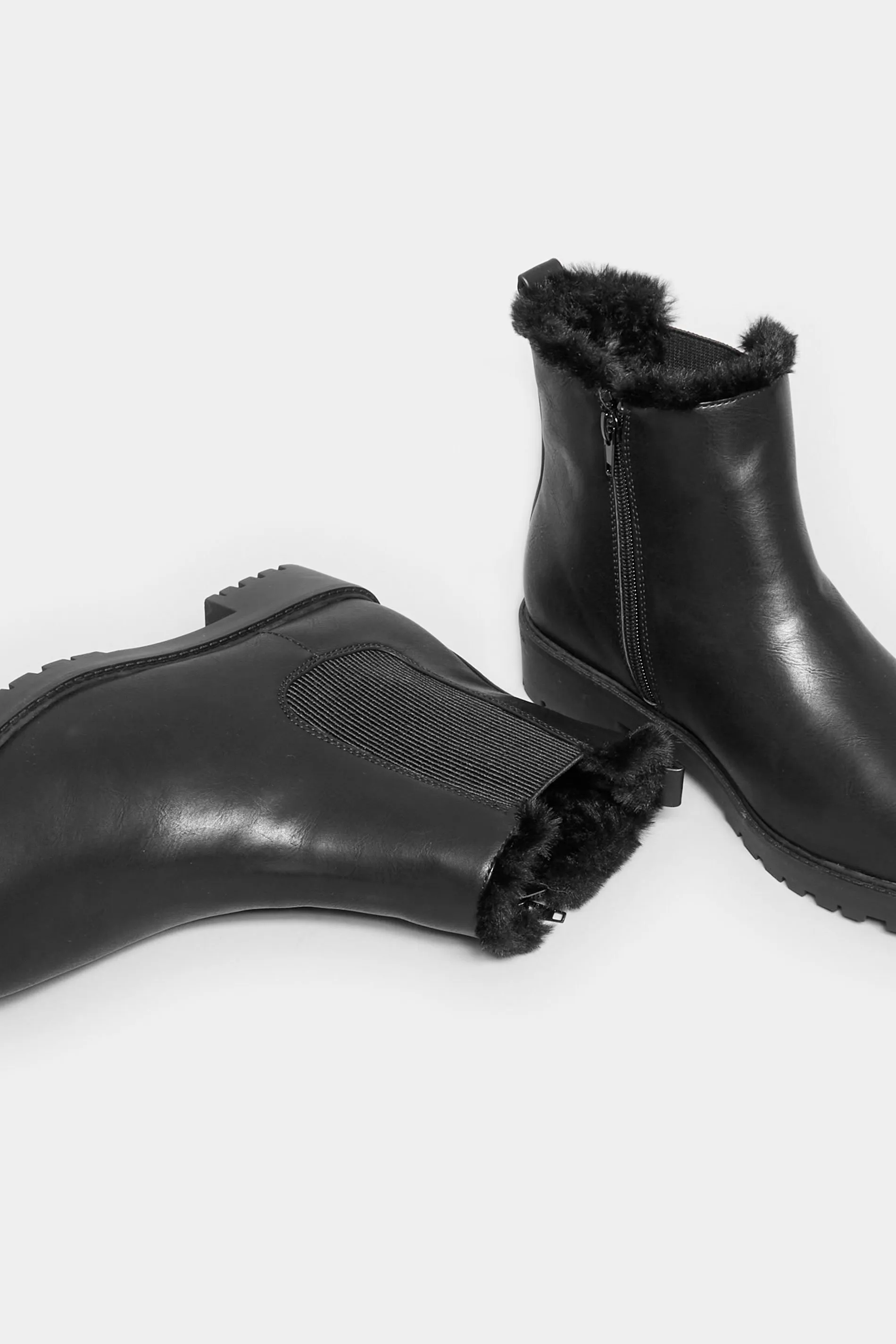 Black Faux Fur Chelsea Boots In Wide E Fit & Wide EEE Fit