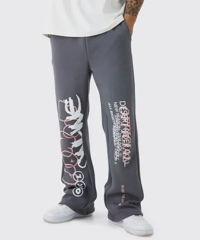 boohooMAN Mens Regular Printed Gusset Sweatpants