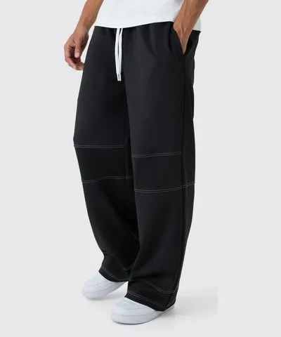 boohooMAN Mens Wide Leg Contrast Stitch Scuba Sweatpants