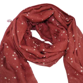 Chan Luu Scarf Soft Cashmere Silk Wrap Cow HIde Cosmos Rusty Brown Stars