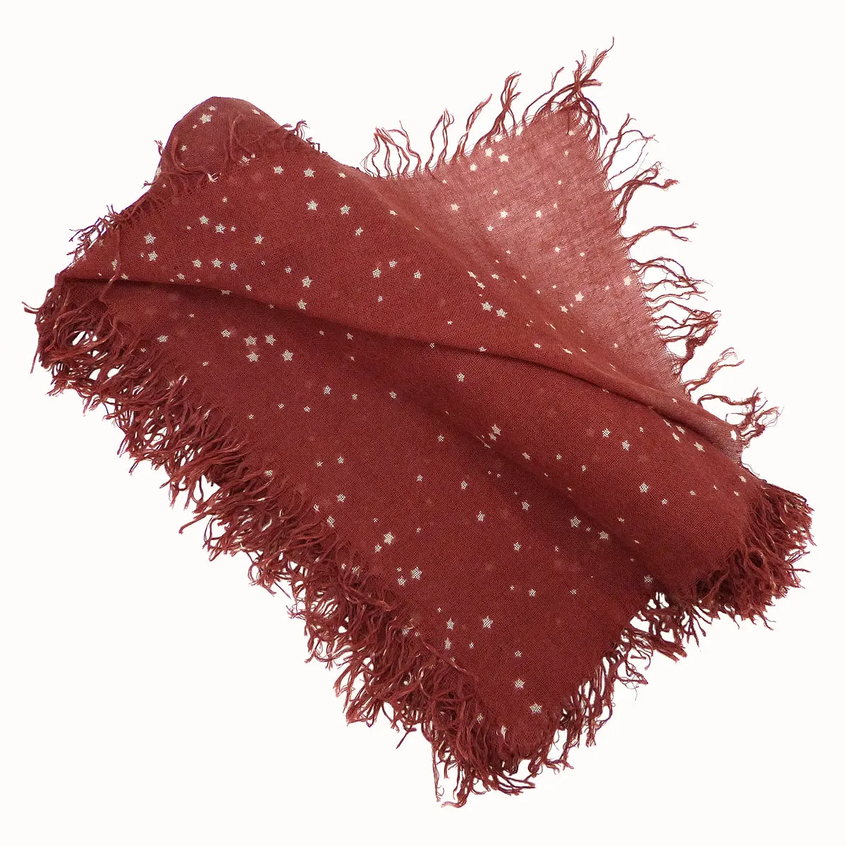 Chan Luu Scarf Soft Cashmere Silk Wrap Cow HIde Cosmos Rusty Brown Stars