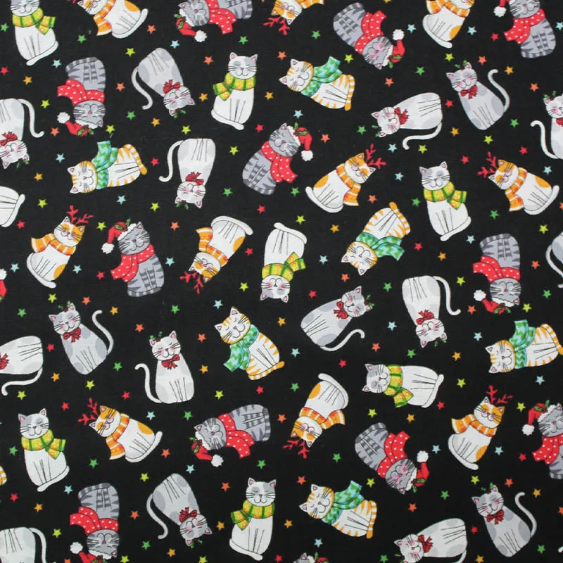 Christmas Cotton - Black - Festive Cats