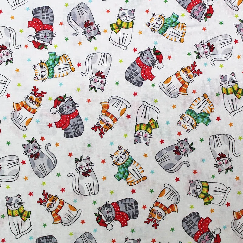 Christmas Cotton - White - Festive Cats