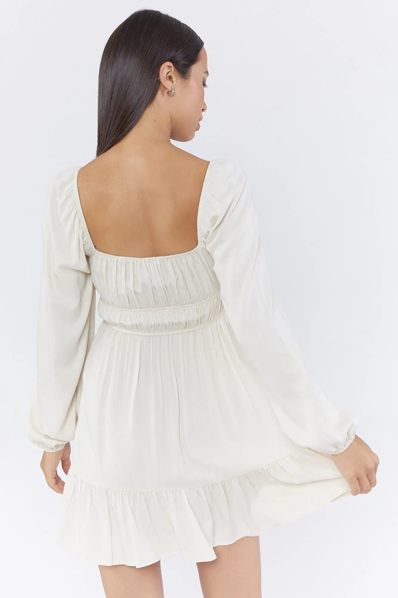 Cinched Waist Long Sleeve Milkmaid Dress