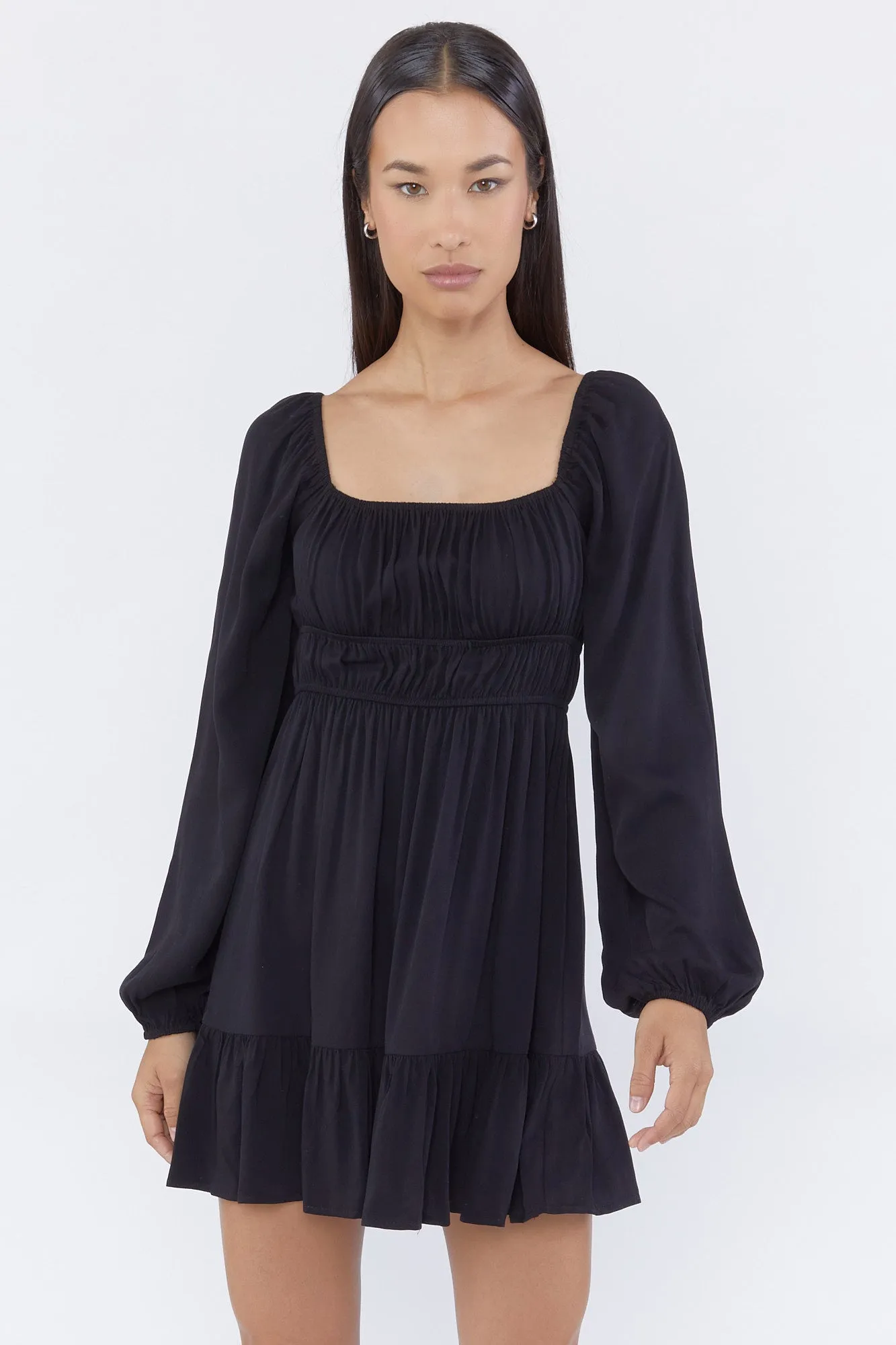 Cinched Waist Long Sleeve Milkmaid Dress