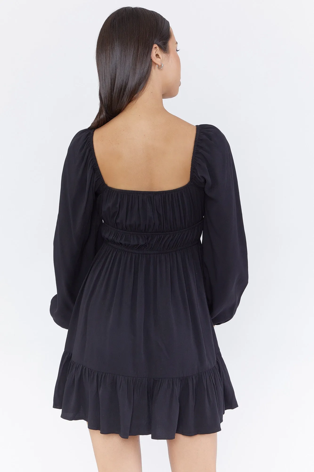 Cinched Waist Long Sleeve Milkmaid Dress