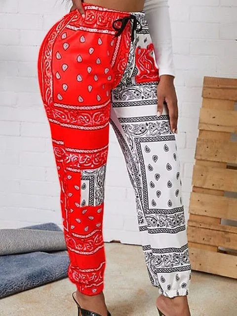 Comfortable Women's Mid-Waist Sweatpants with Ankle-Length Print Design