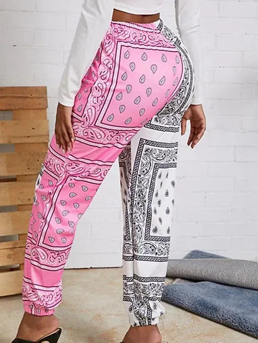 Comfortable Women's Mid-Waist Sweatpants with Ankle-Length Print Design