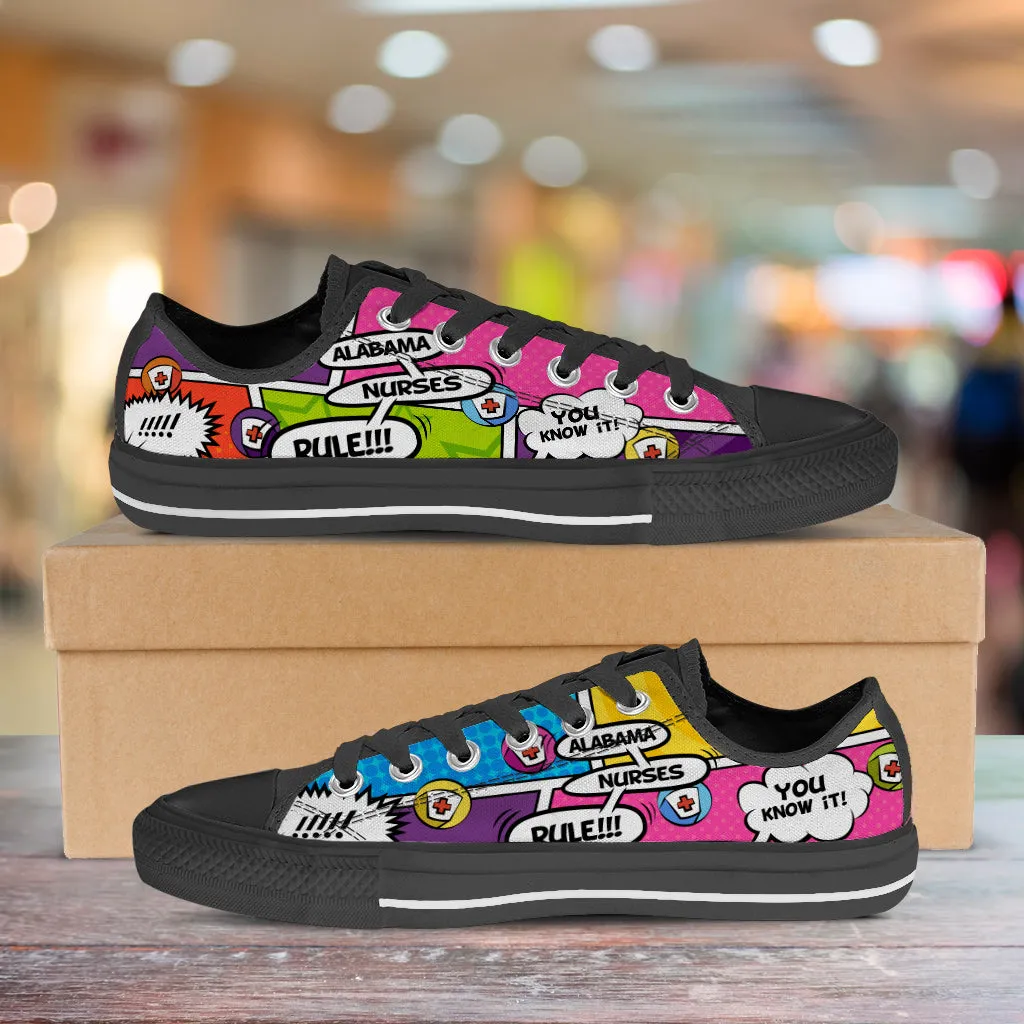 Comic Alabama Nurse Low Top Shoes Black