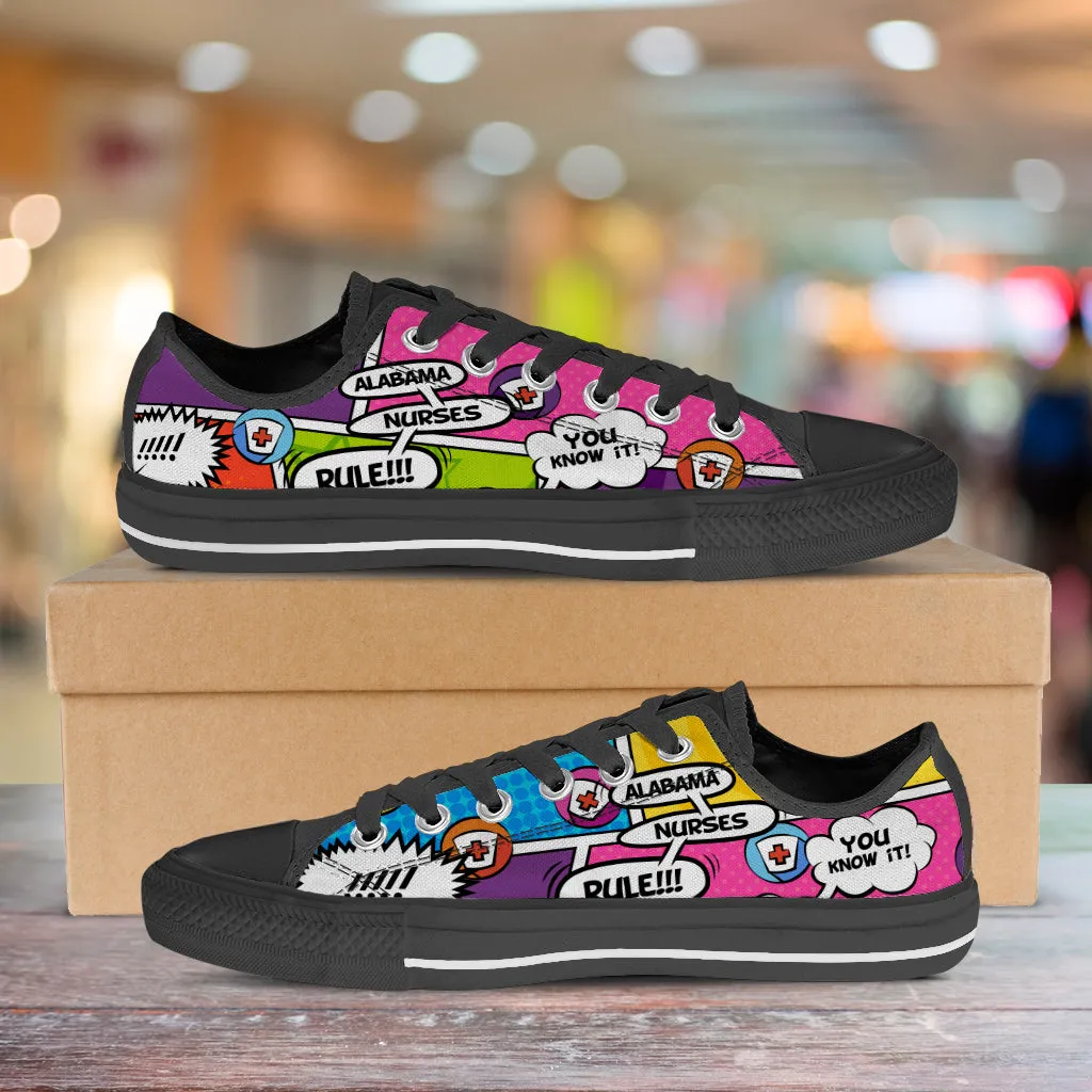 Comic Alabama Nurse Low Top Shoes Black