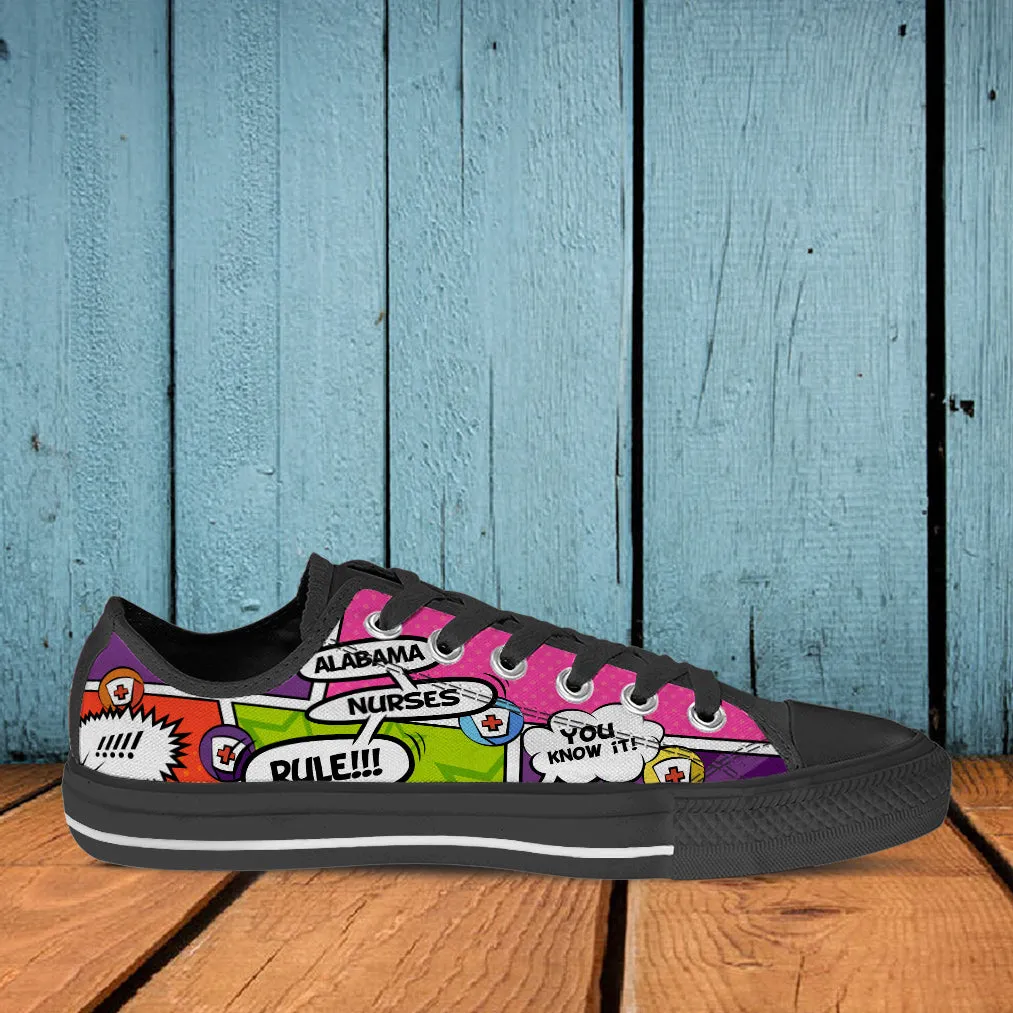 Comic Alabama Nurse Low Top Shoes Black