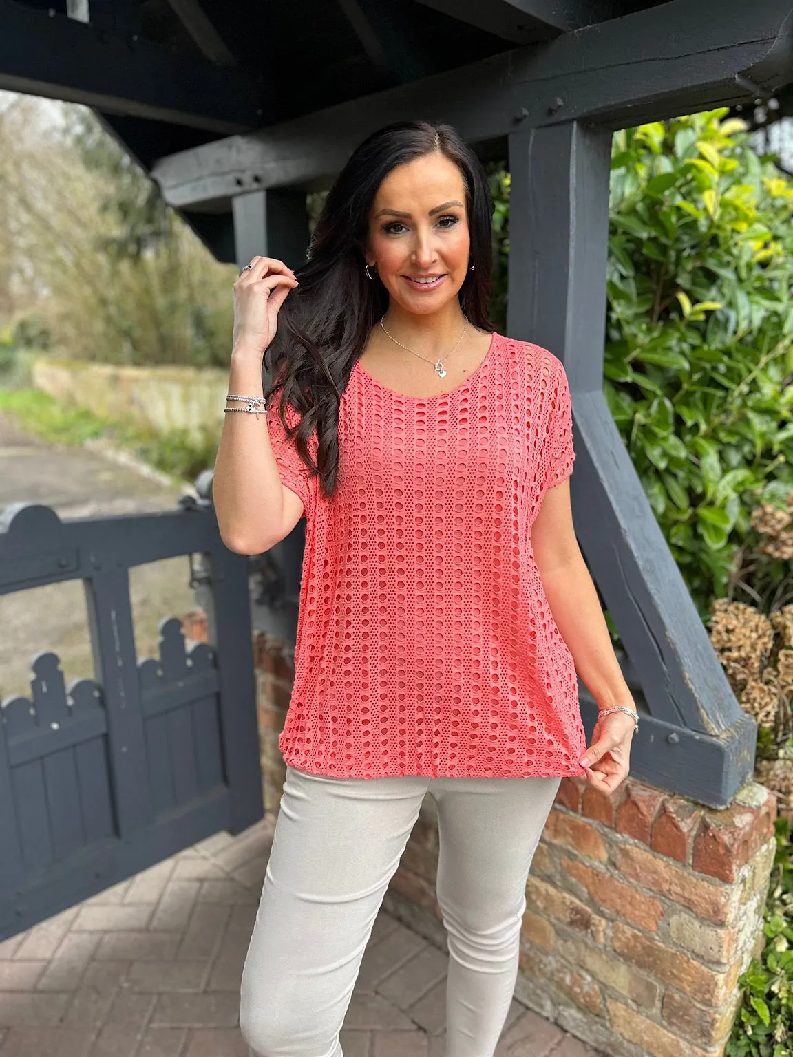 Coral Short Sleeve Multi Holes Top Finn