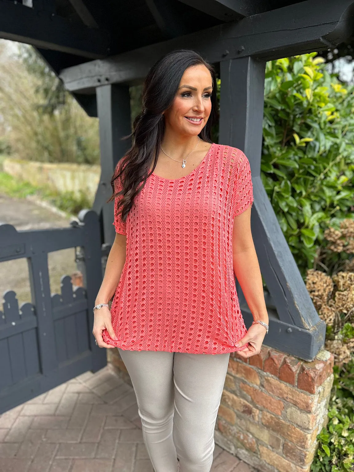 Coral Short Sleeve Multi Holes Top Finn