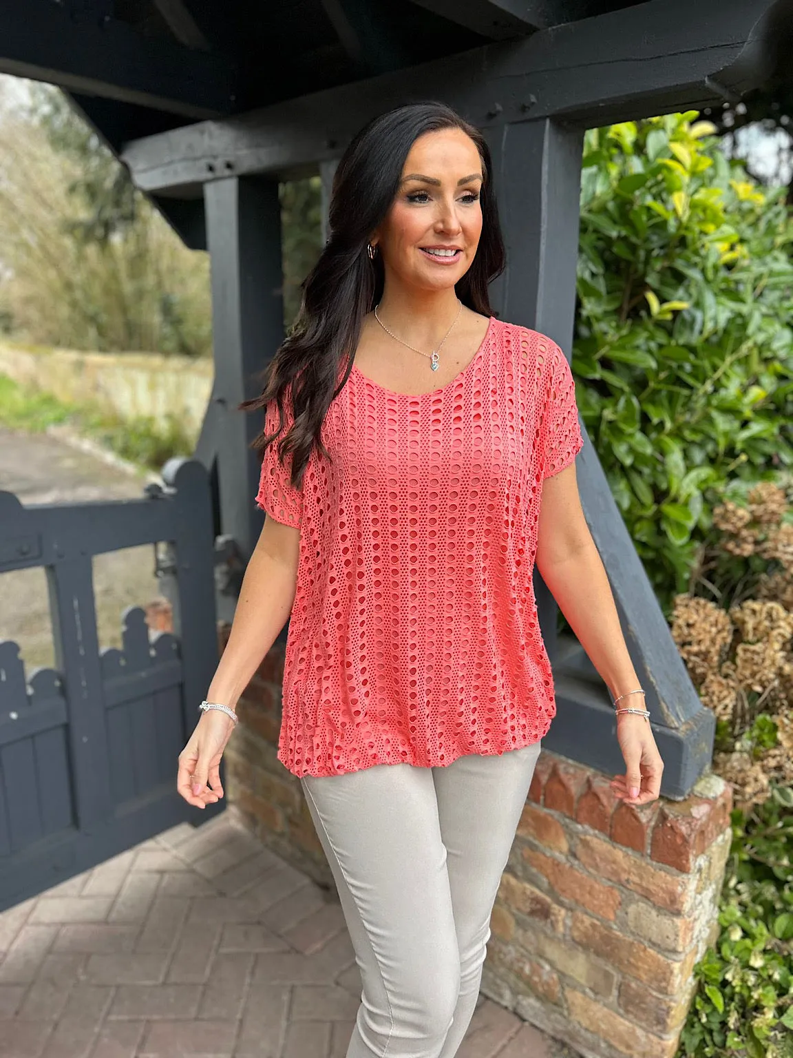 Coral Short Sleeve Multi Holes Top Finn