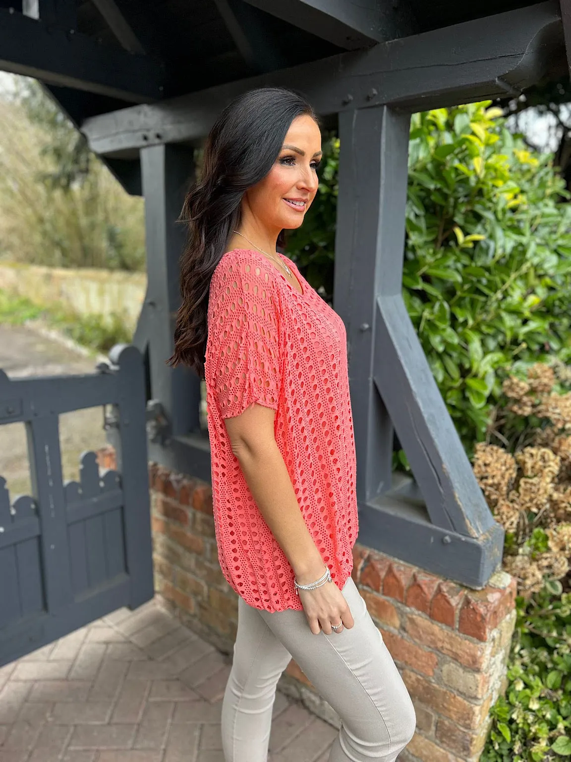 Coral Short Sleeve Multi Holes Top Finn