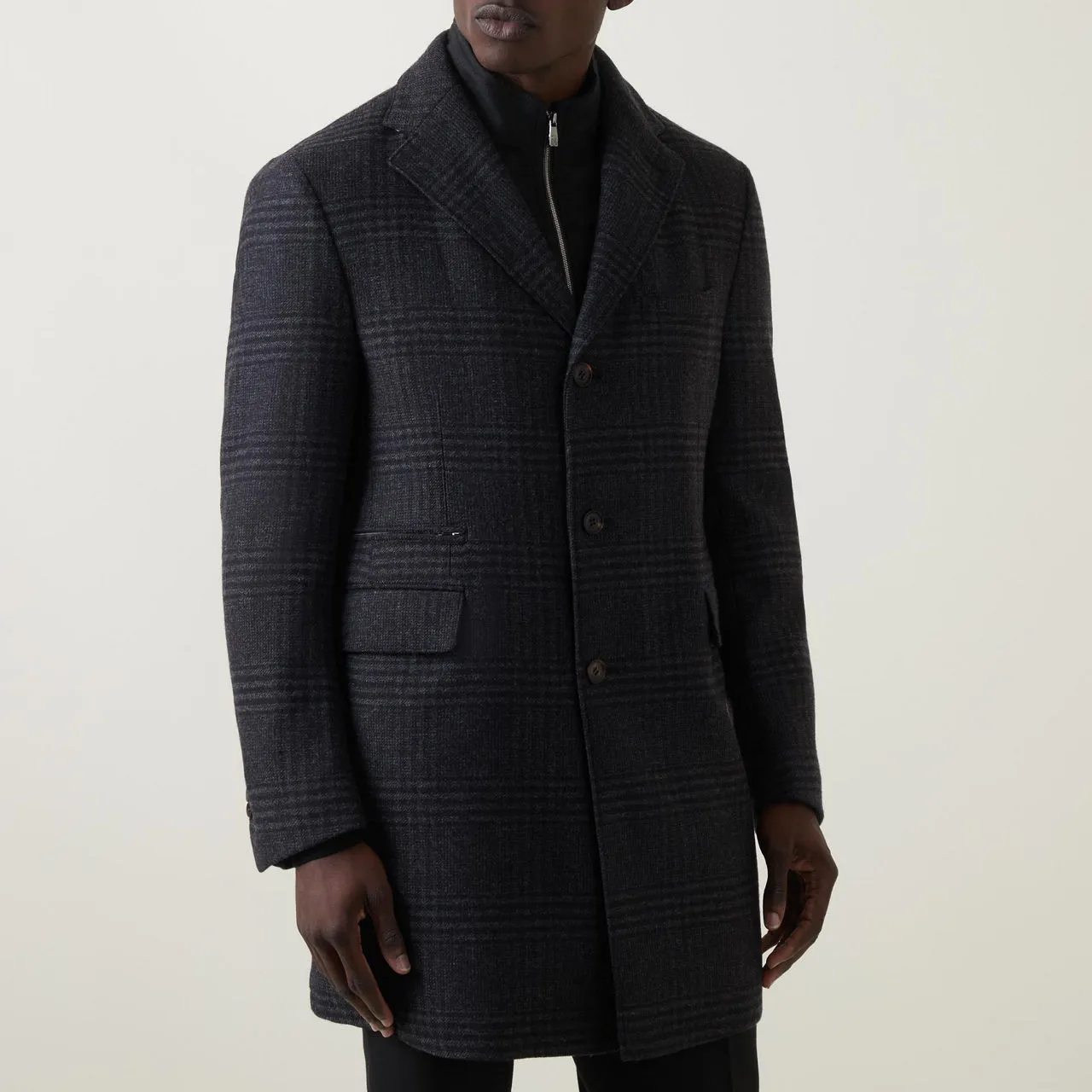 CORNELIANI Check Single-Breasted Coat - Charcoal