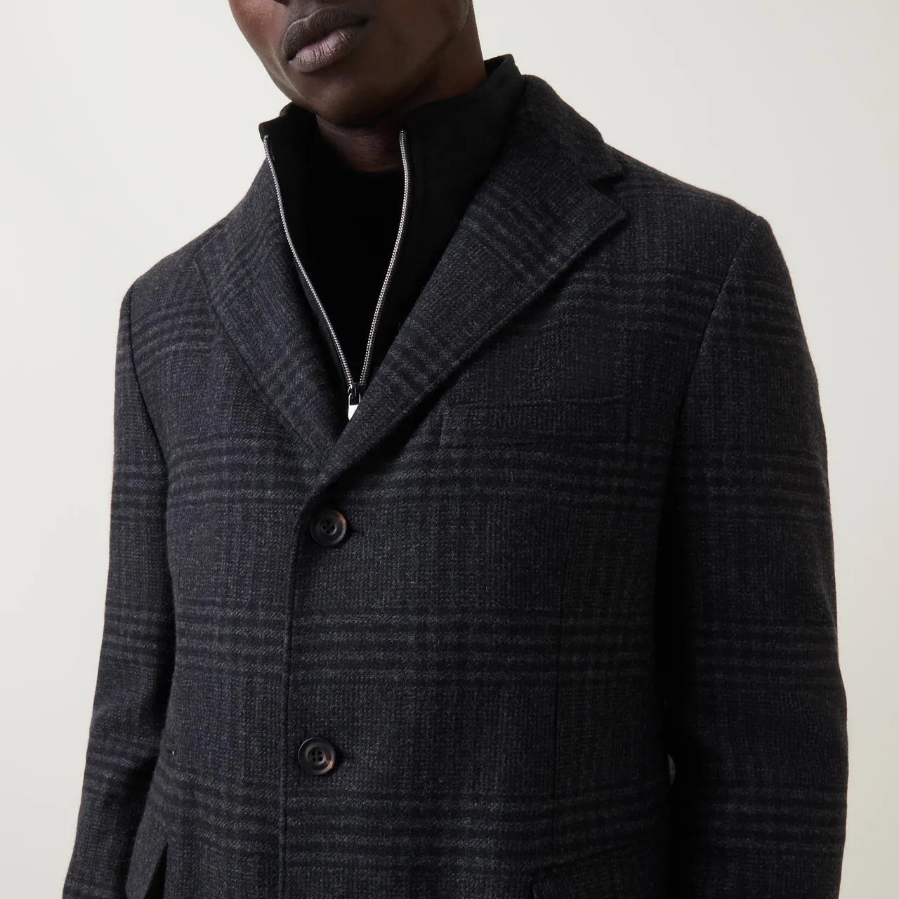 CORNELIANI Check Single-Breasted Coat - Charcoal