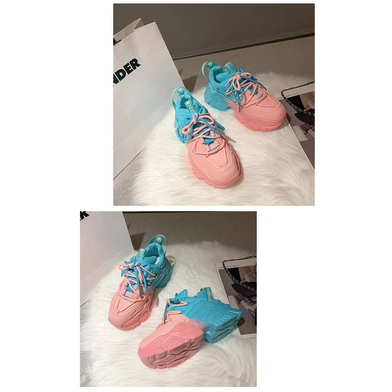 COTTON CANDY TWO TONE THICK BOTTOM SHOES