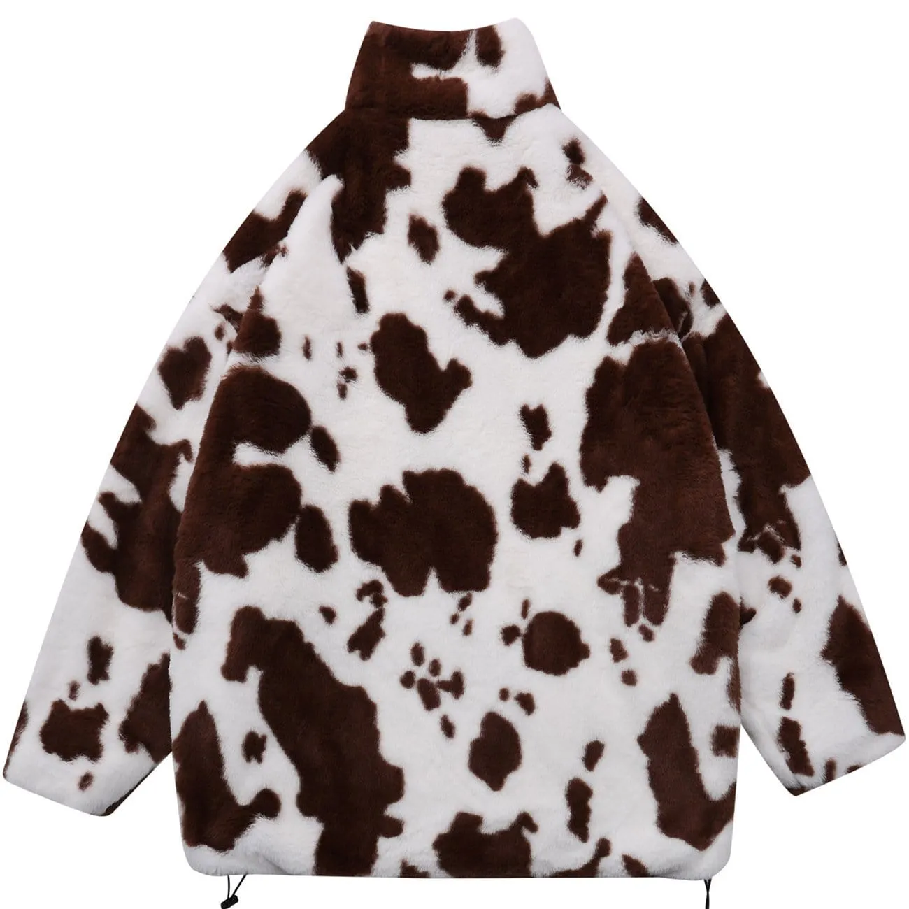 Cow Pattern Print Buckle Sherpa Winter Coat