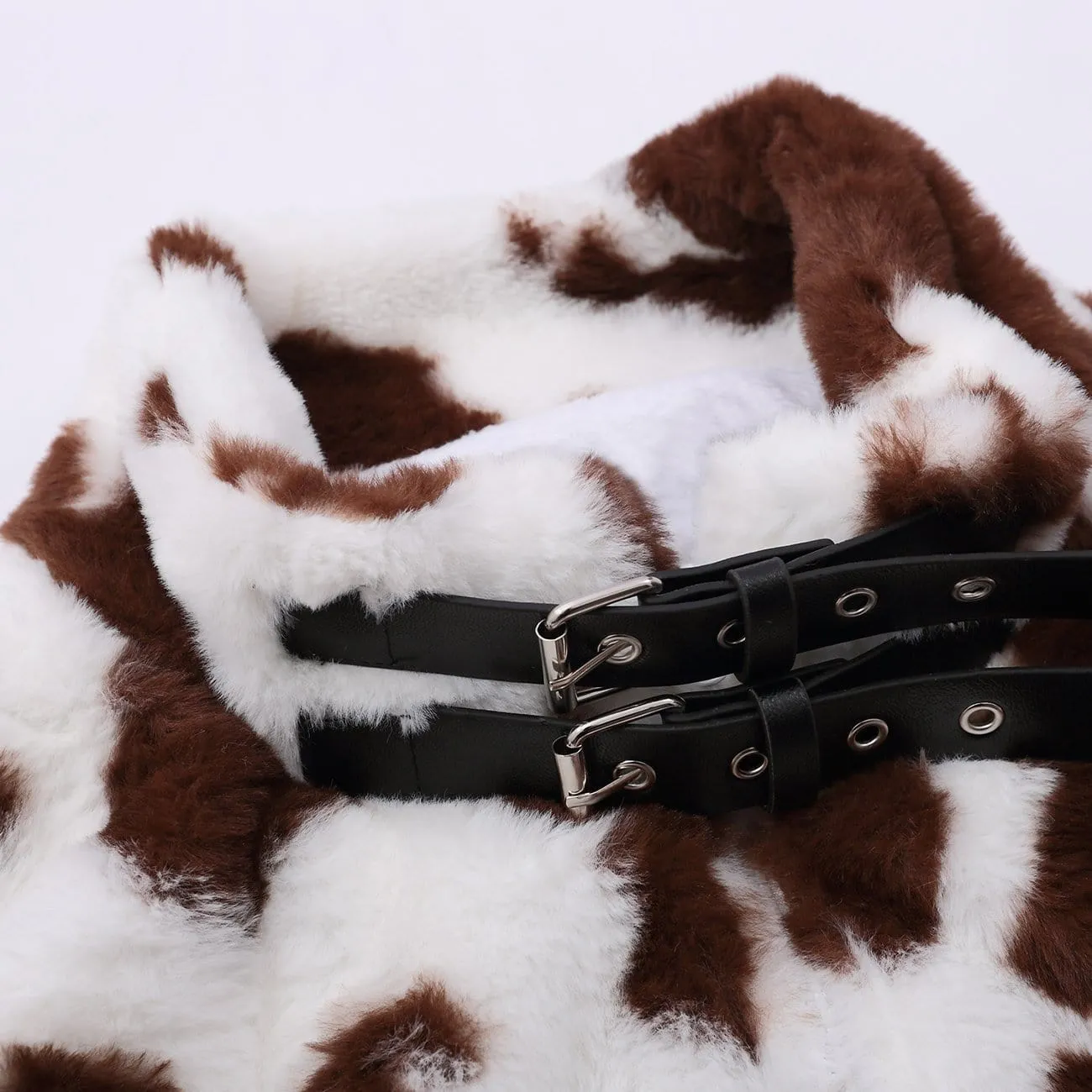 Cow Pattern Print Buckle Sherpa Winter Coat