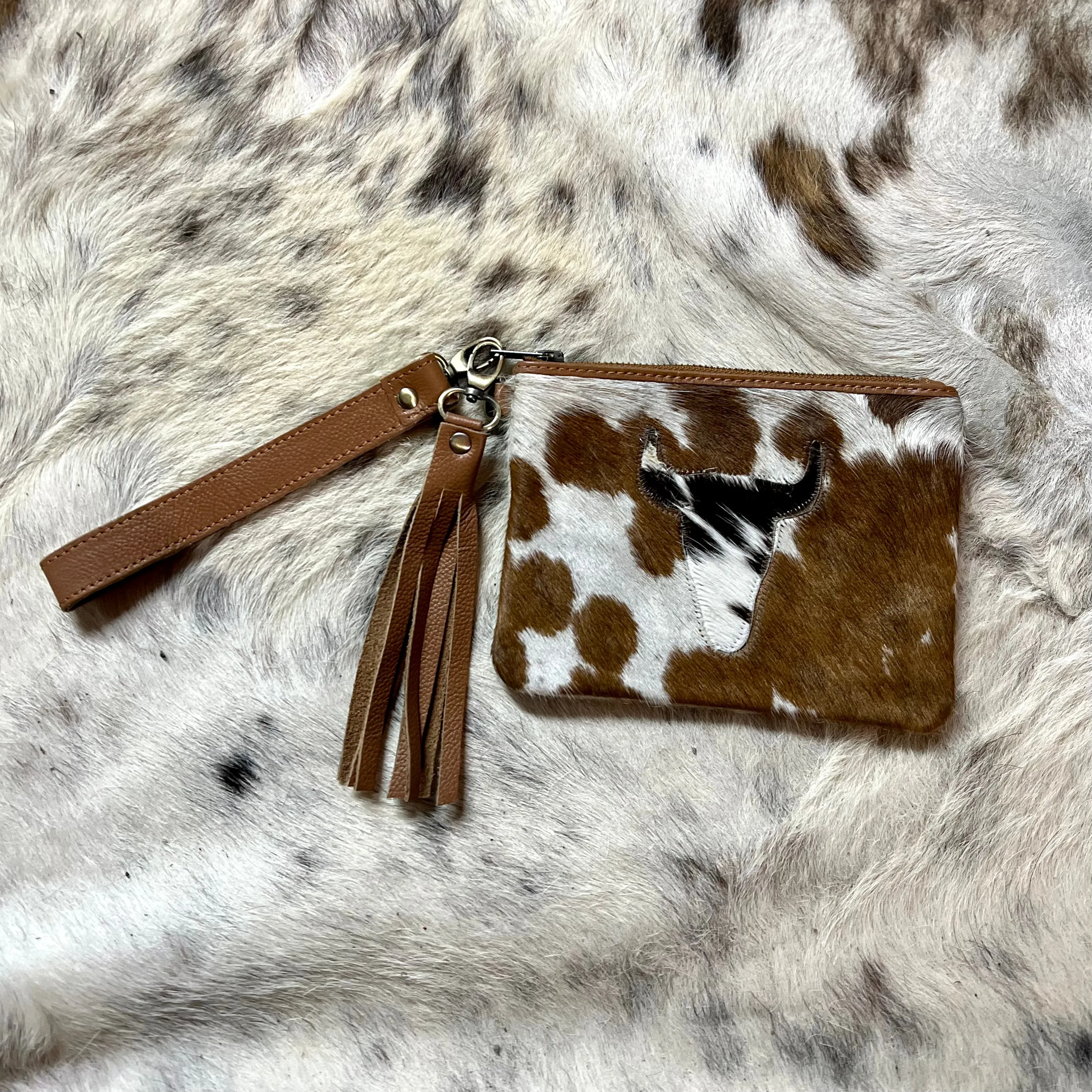 Cowhide Wristlet Clutch Purse