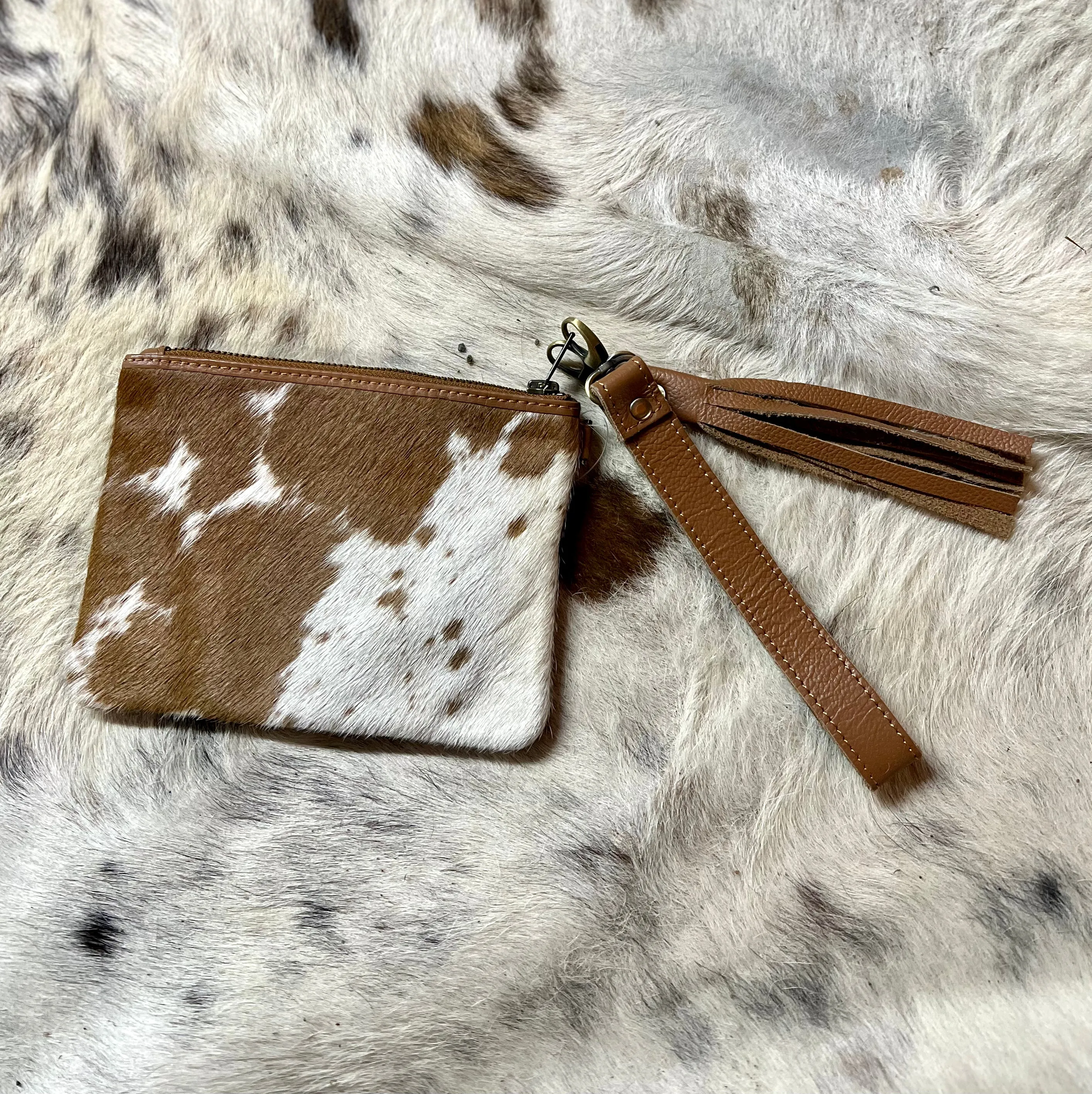 Cowhide Wristlet Clutch Purse