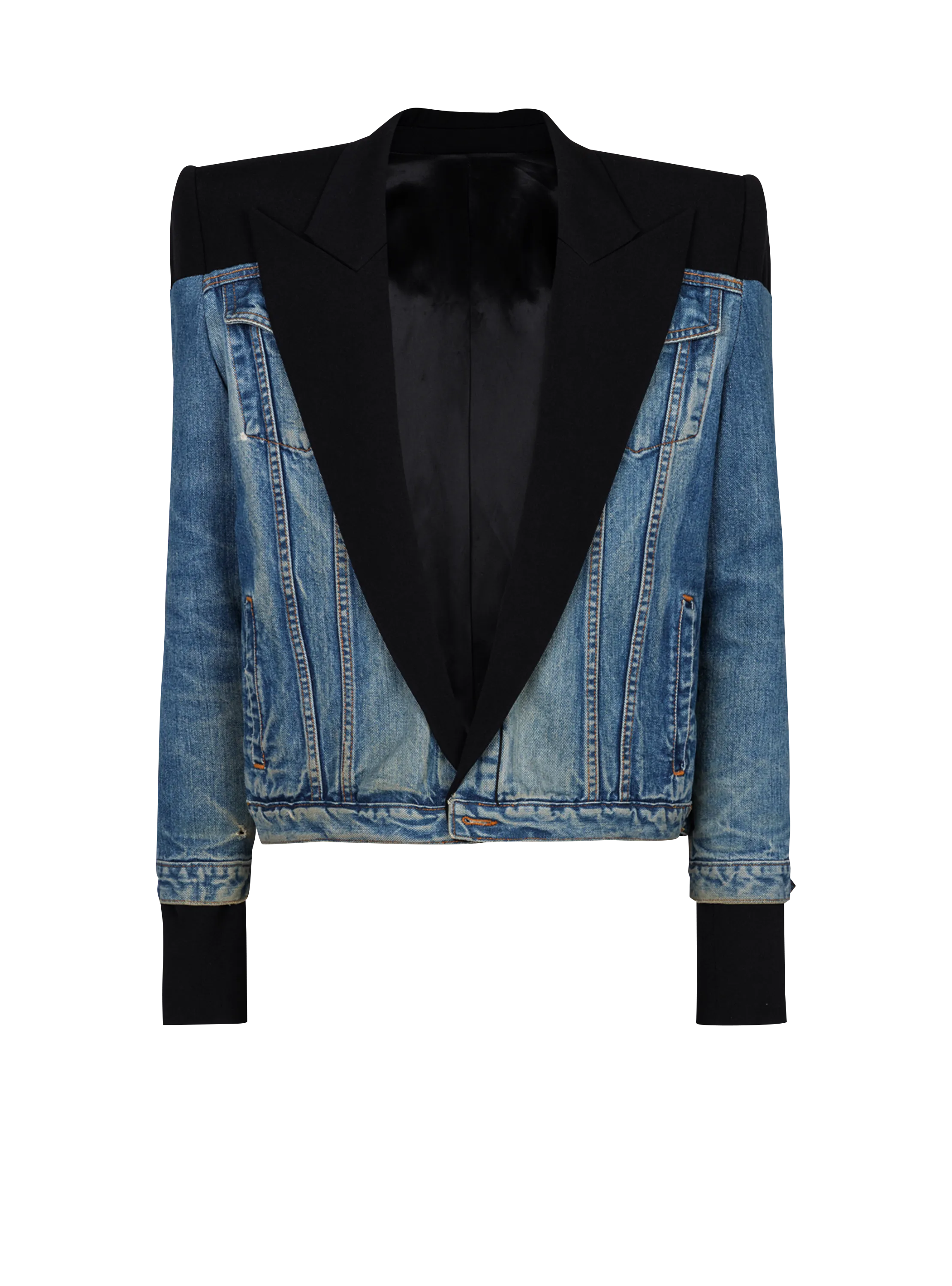 Cropped denim and grain de poudre jacket