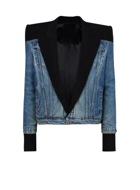 Cropped denim and grain de poudre jacket