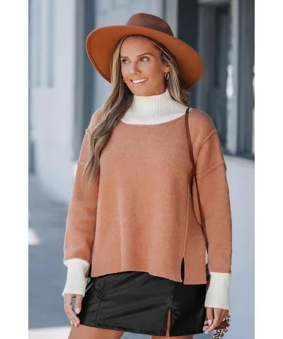 Cupshe Autumn Colorblock Turtleneck Long Sleeve Knit Sweater